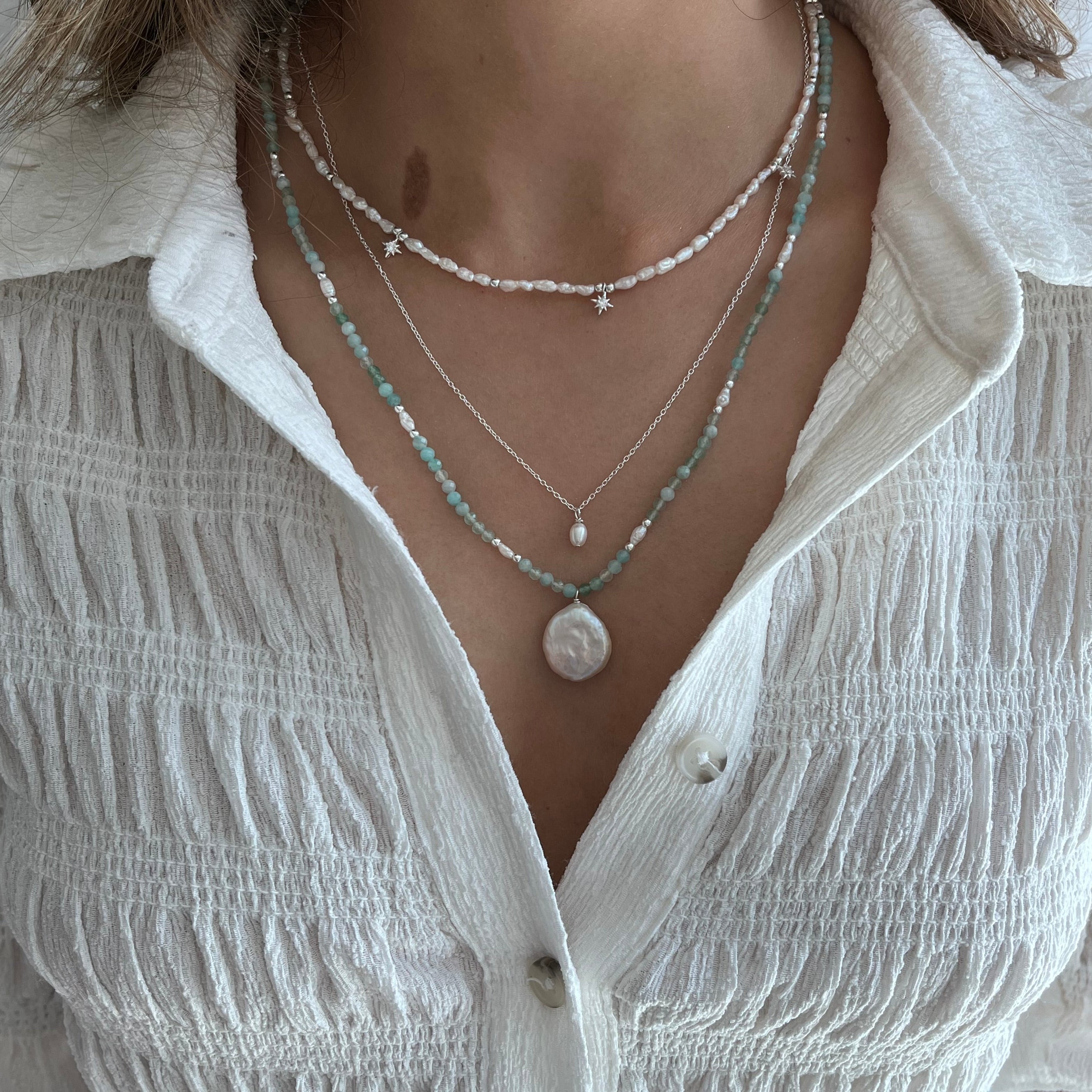 Charlotte Freshwater Pearl and Amazonite Pendant Necklace