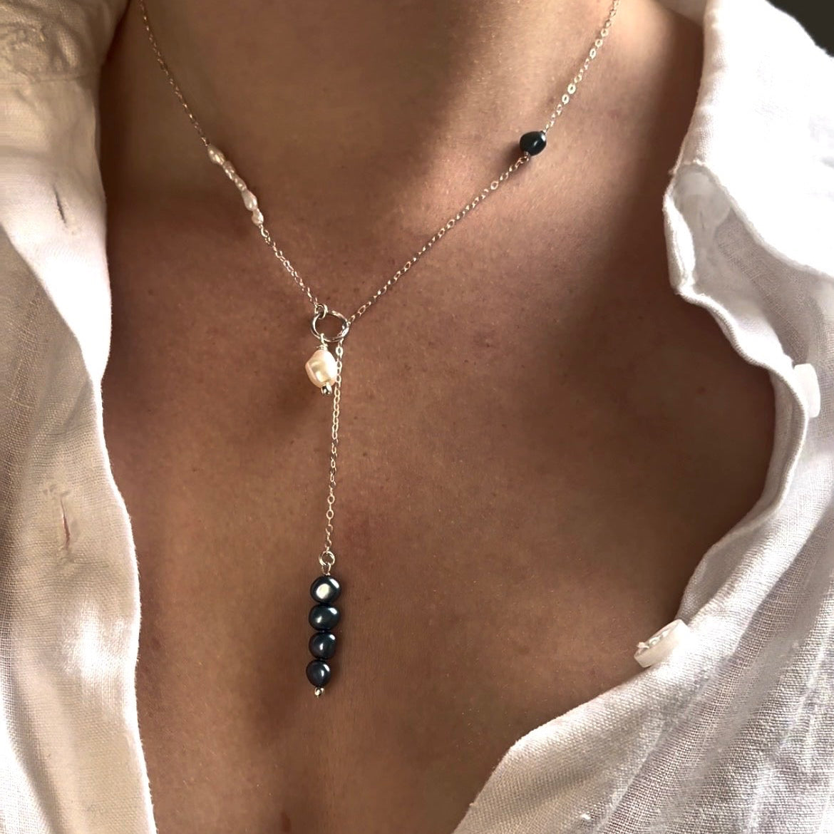 Blue Freshwater Pearl Lariat Necklace