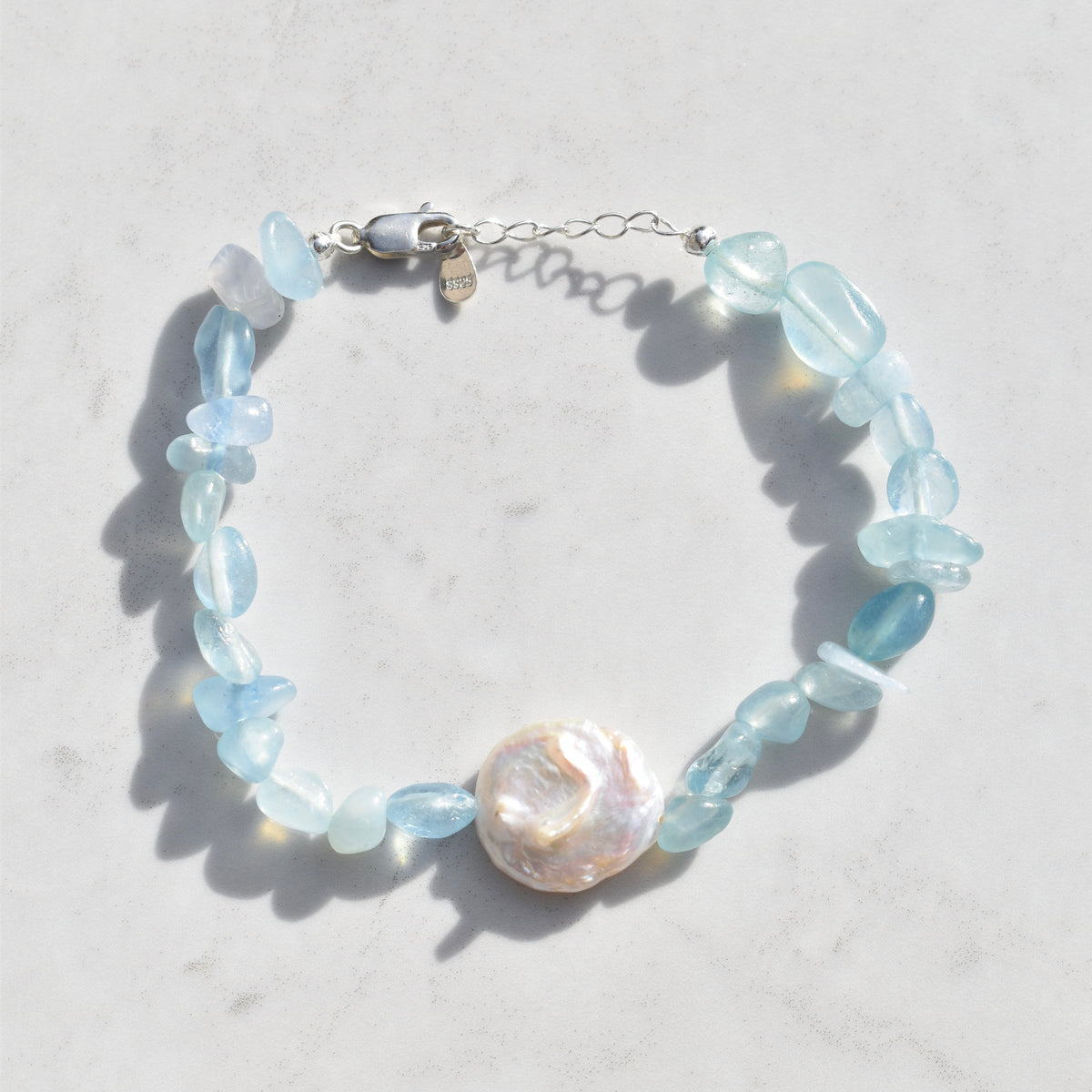 Shauna Bracelet Aquamarine and Baroque Pearl