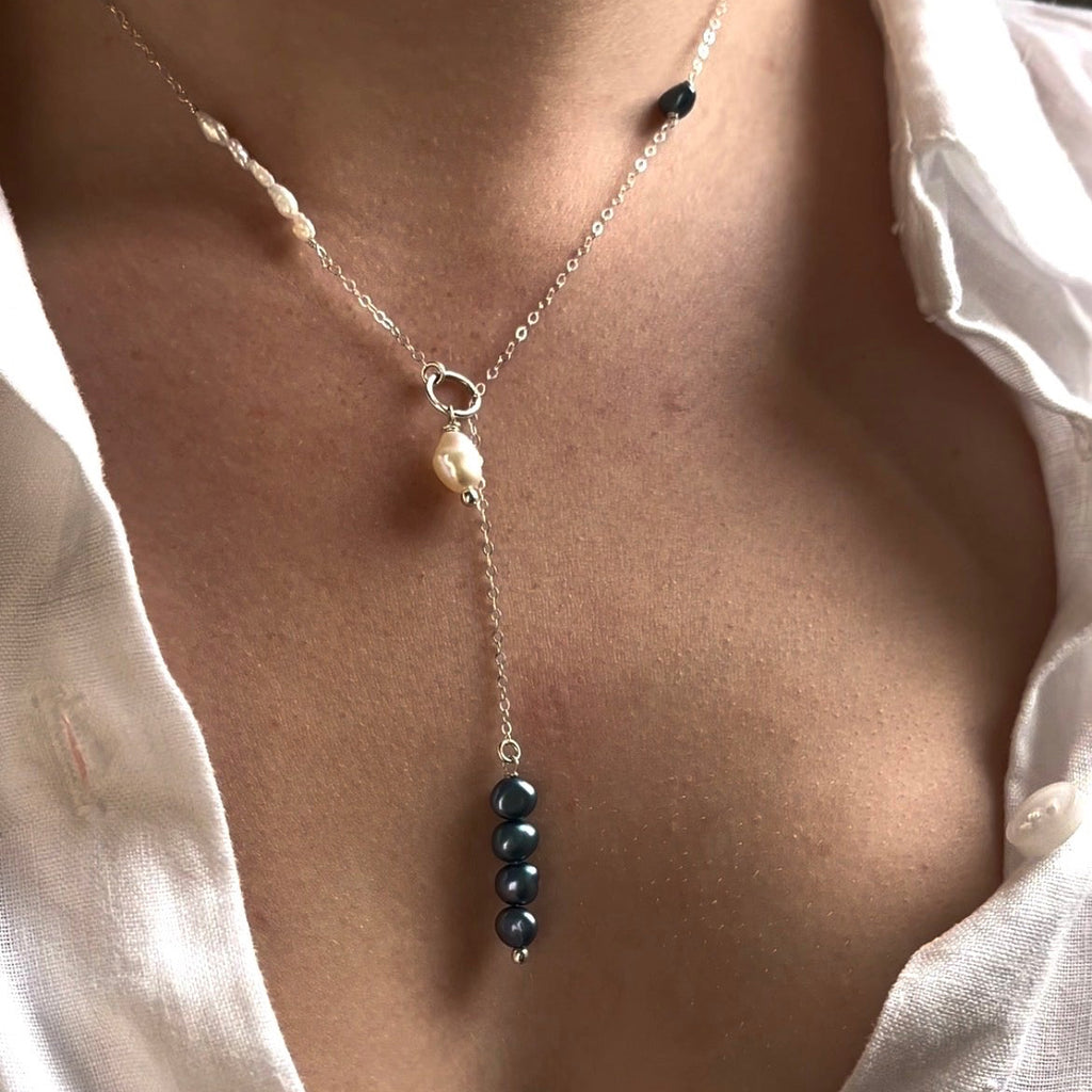 Blue Freshwater Pearl Lariat Necklace