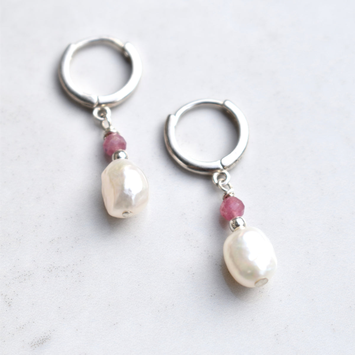 Freshwater Pearl Droplet Earrings - Pink Tourmaline