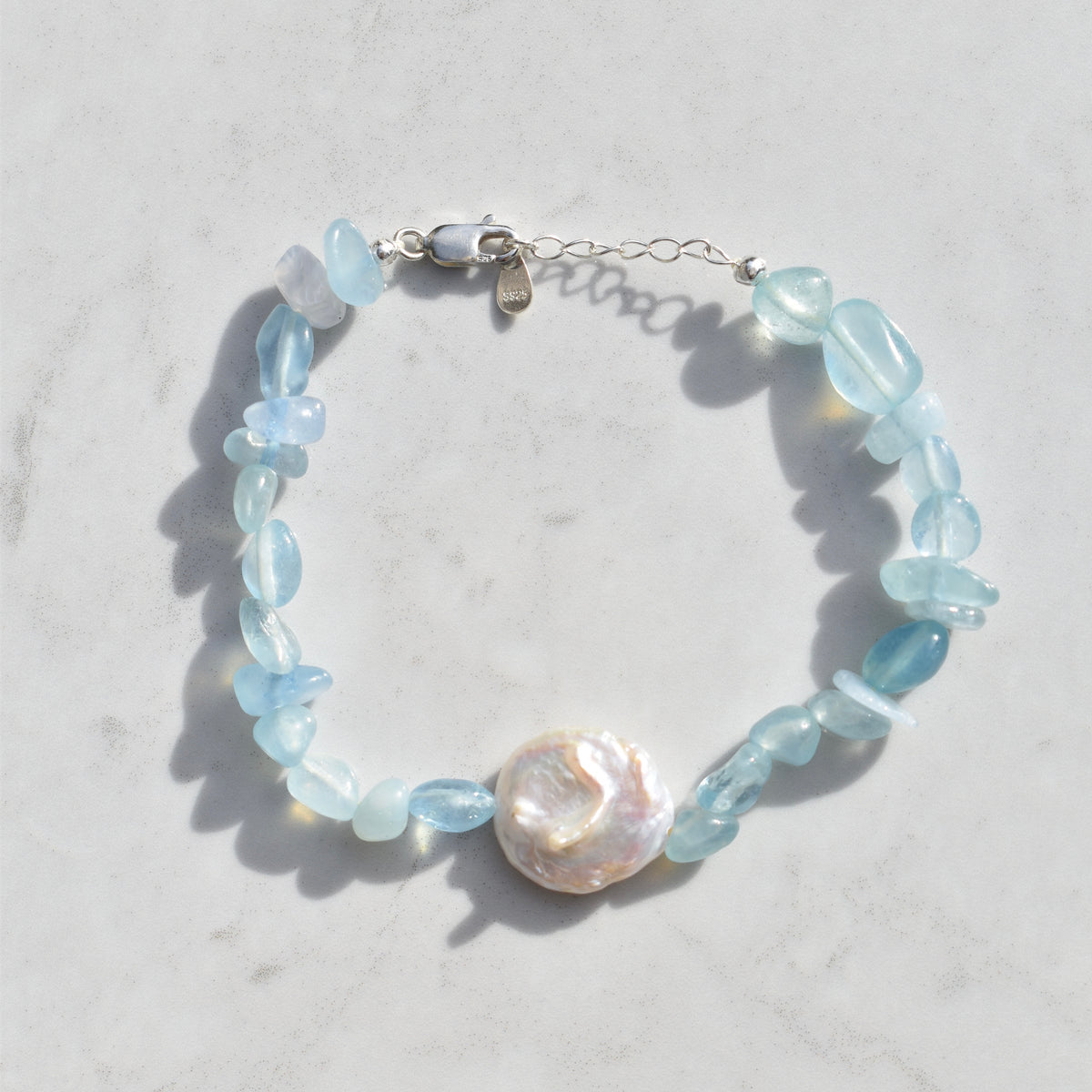 Shauna Bracelet Aquamarine and Baroque Pearl