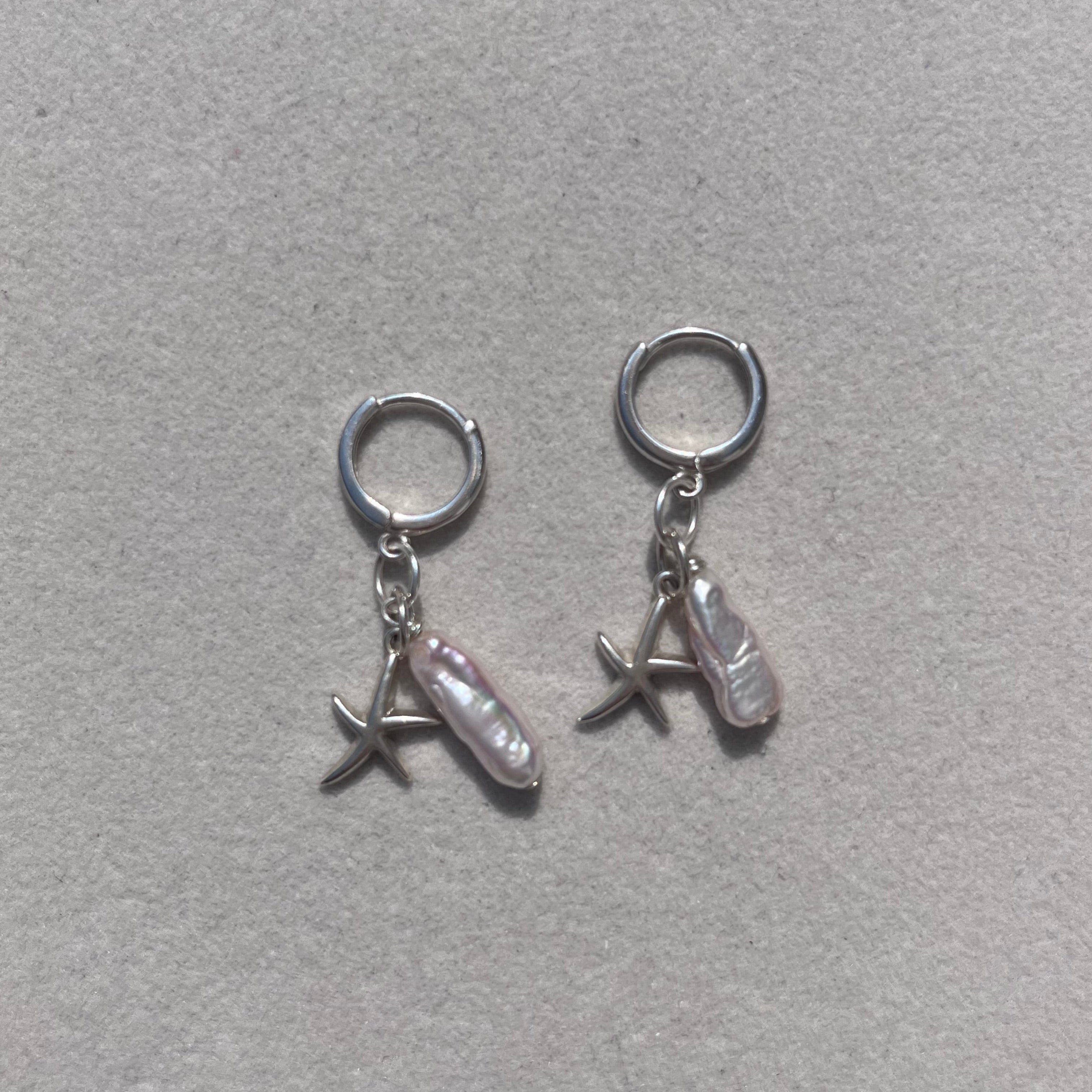 Pink Biwa Stick Pearl Earrings with Starfish Charm