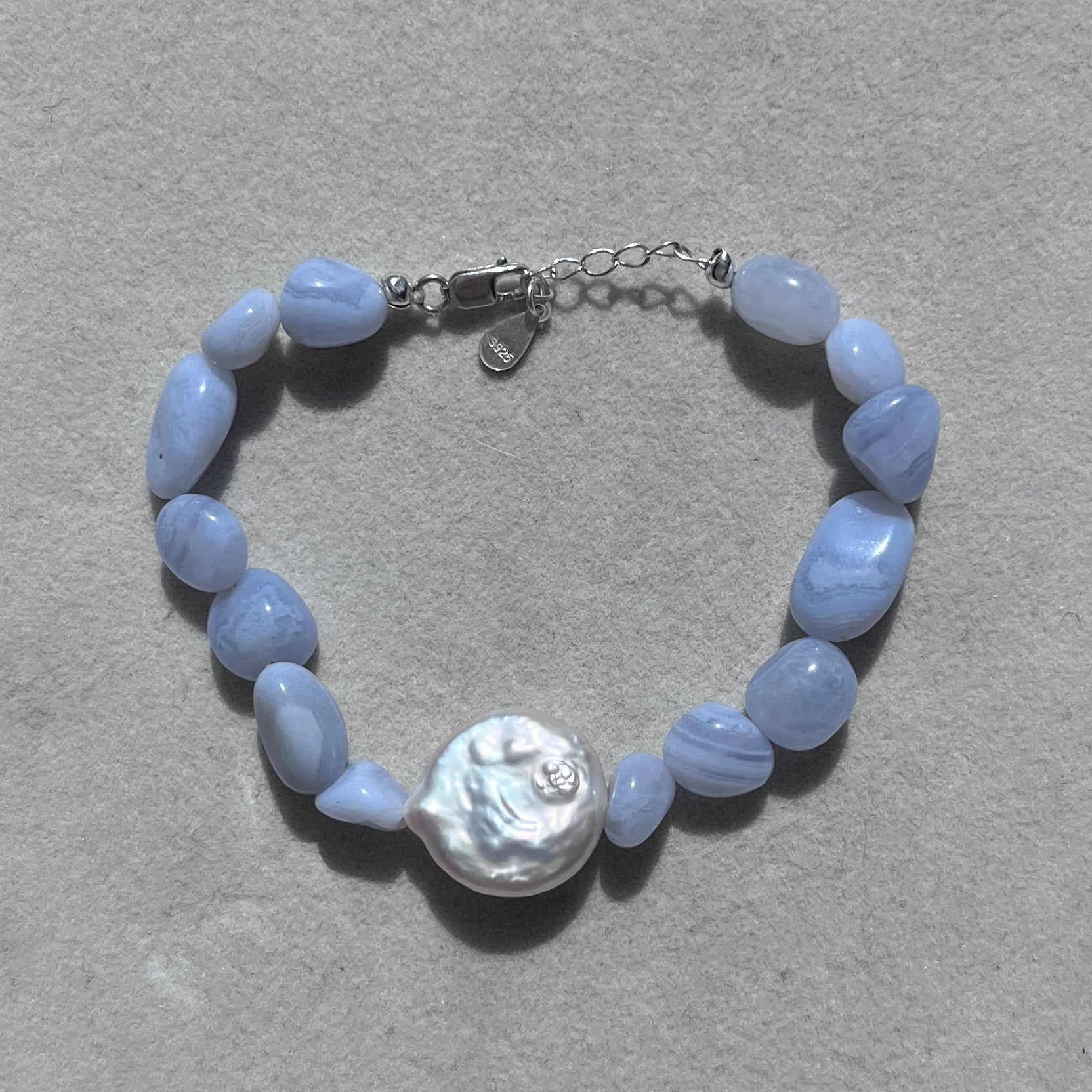 Shauna Bracelet Blue Lace Agate and Baroque Pearl