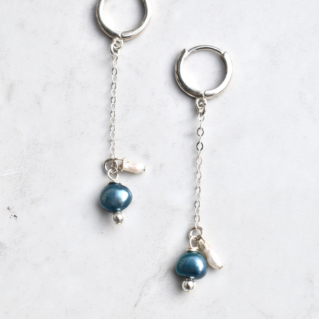 Blue Freshwater Pearl Droplet Earrings