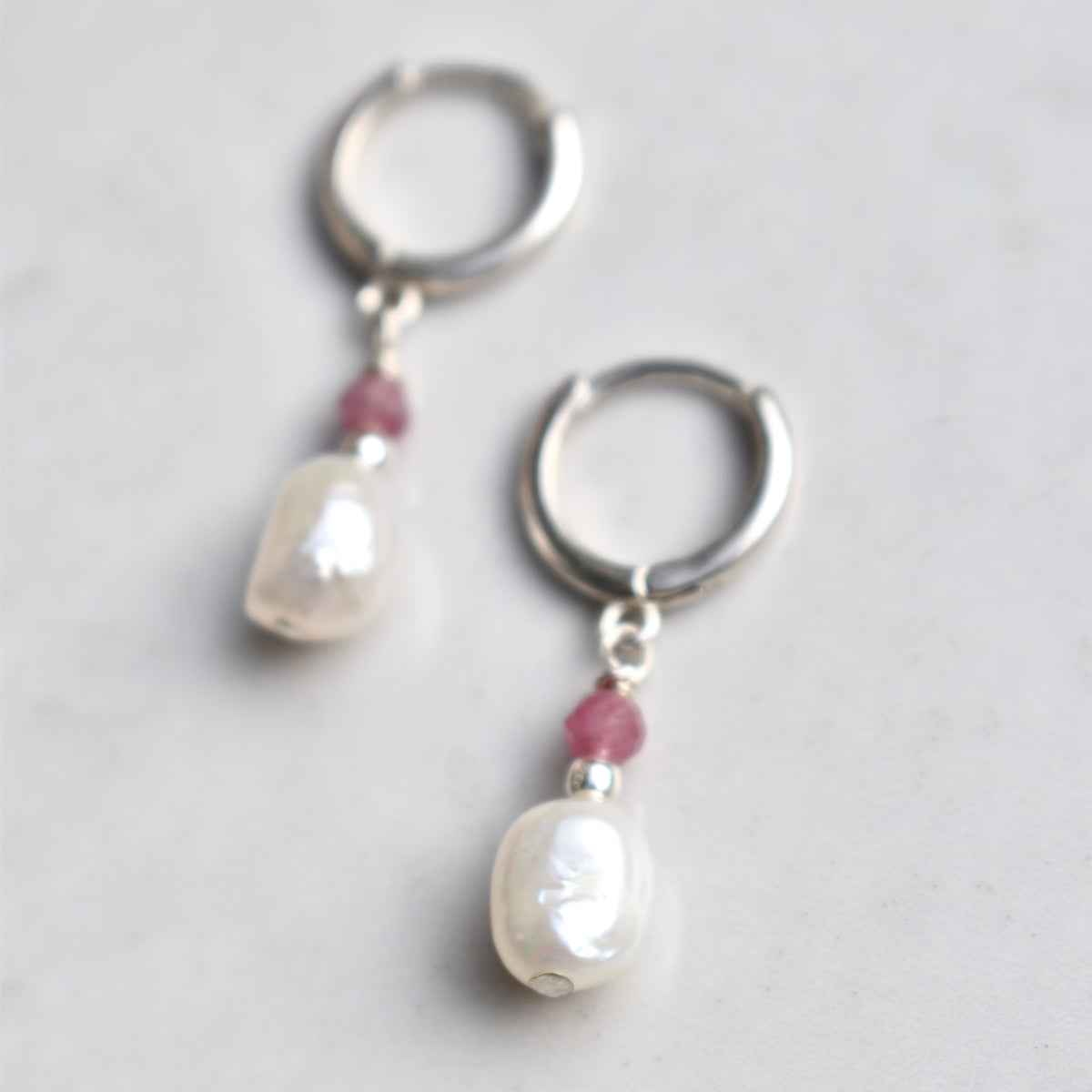 Freshwater Pearl Droplet Earrings - Pink Tourmaline