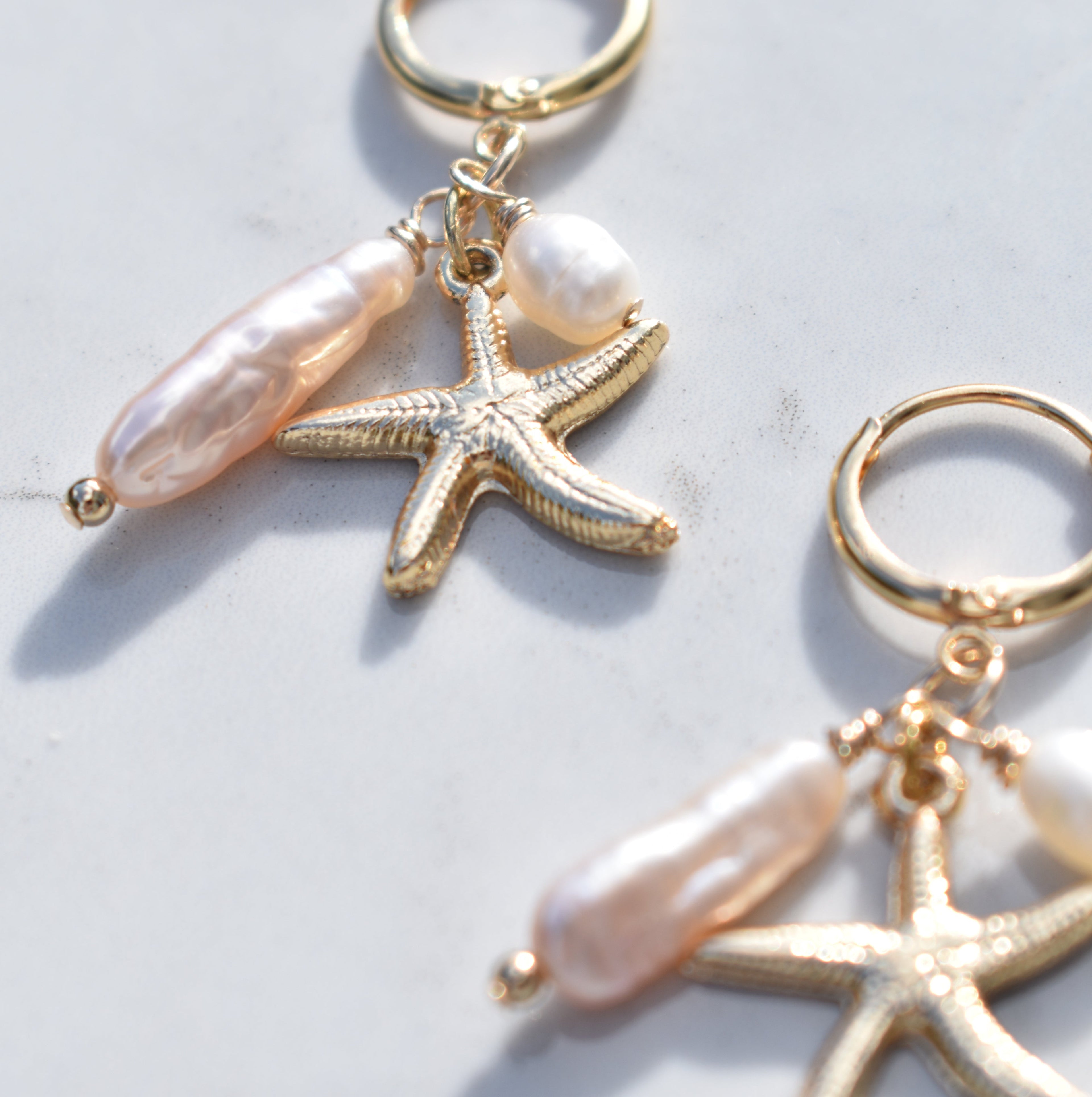Pink Biwa Pearl Starfish Hoops