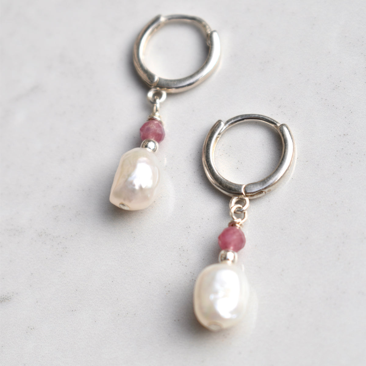 Freshwater Pearl Droplet Earrings - Pink Tourmaline