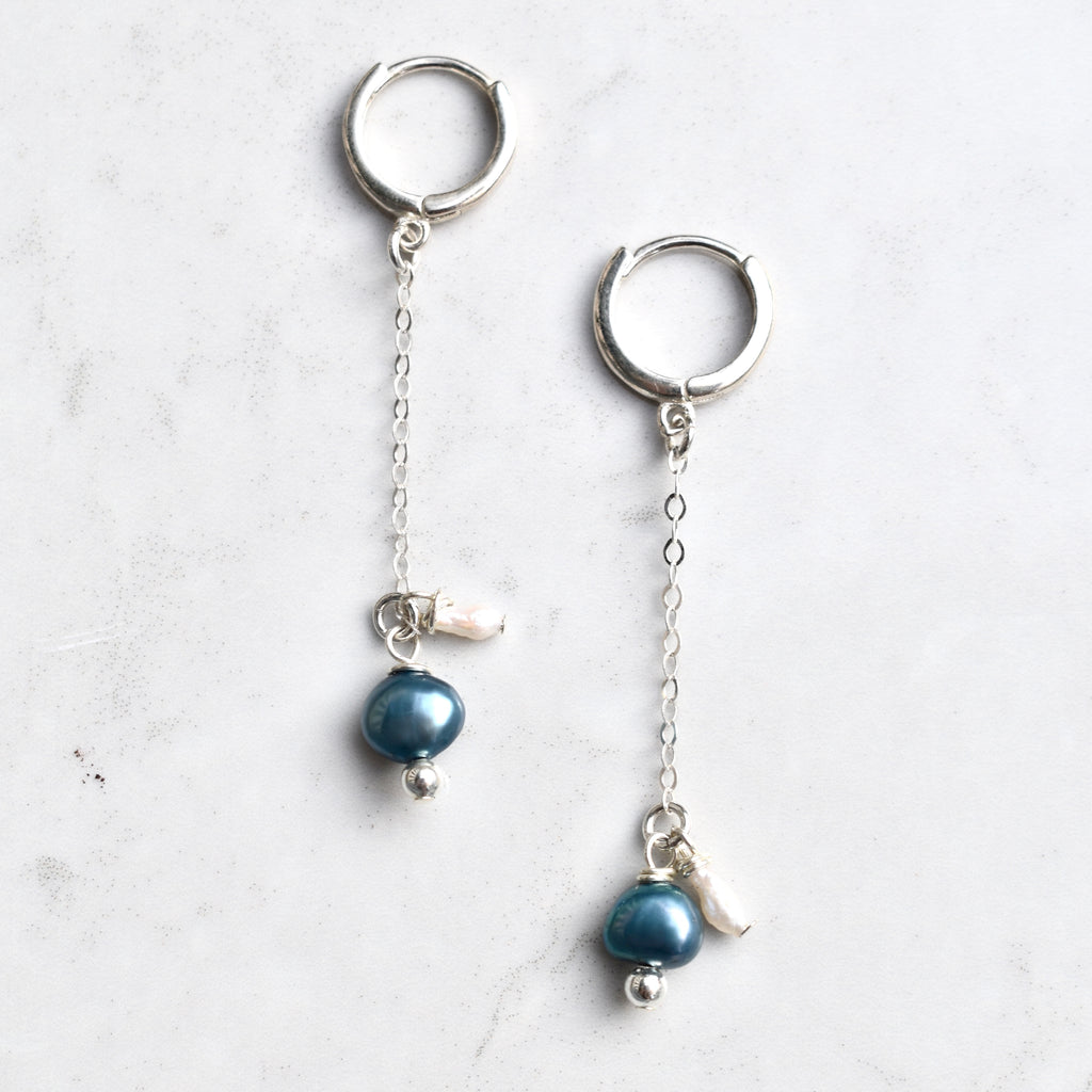Blue Freshwater Pearl Droplet Earrings
