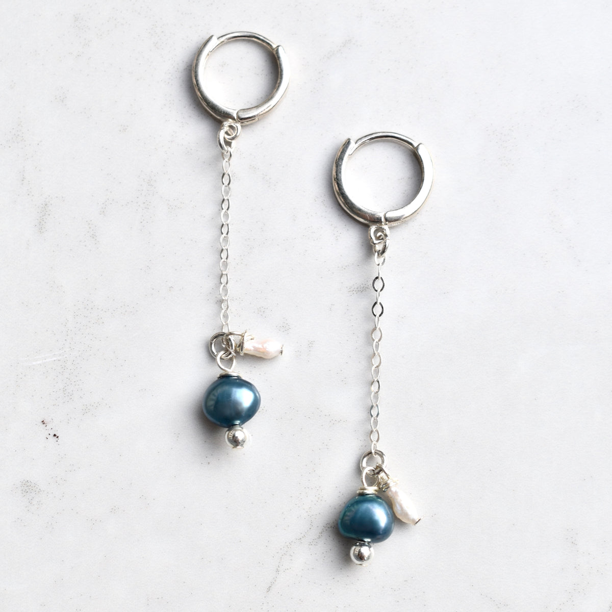 Blue Freshwater Pearl Droplet Earrings