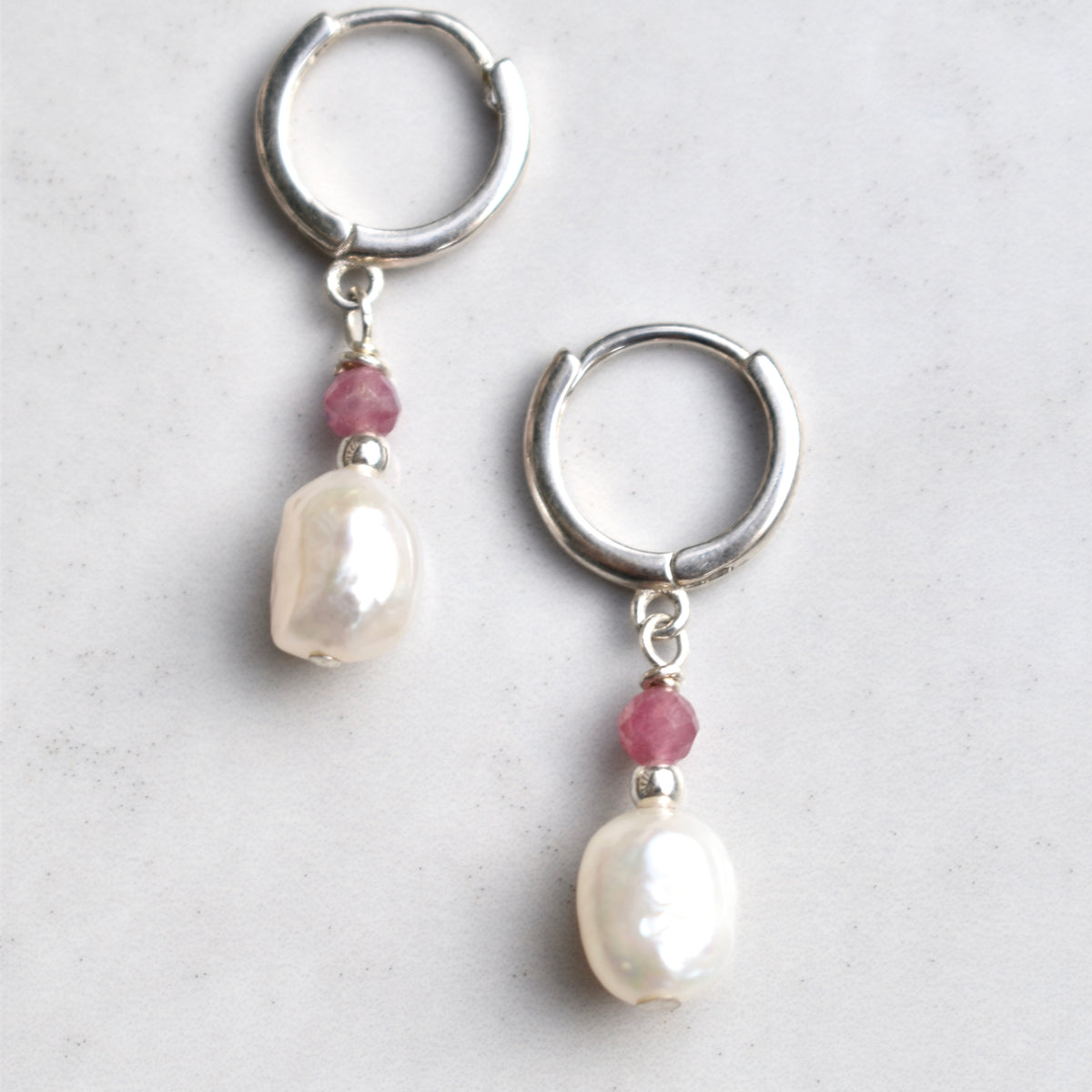 Freshwater Pearl Droplet Earrings - Pink Tourmaline