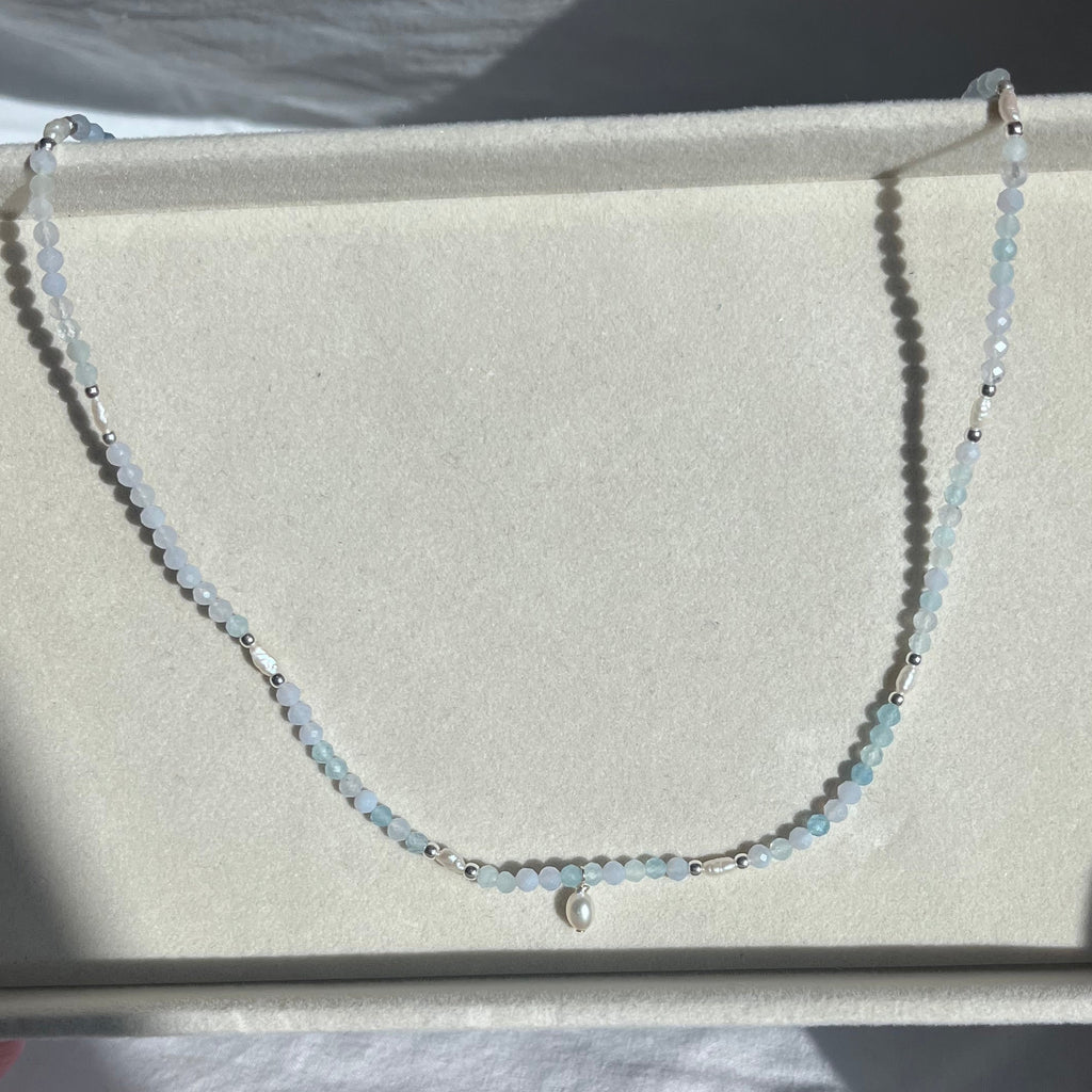 Charlotte Freshwater Pearl and Aquamarine Pendant Necklace