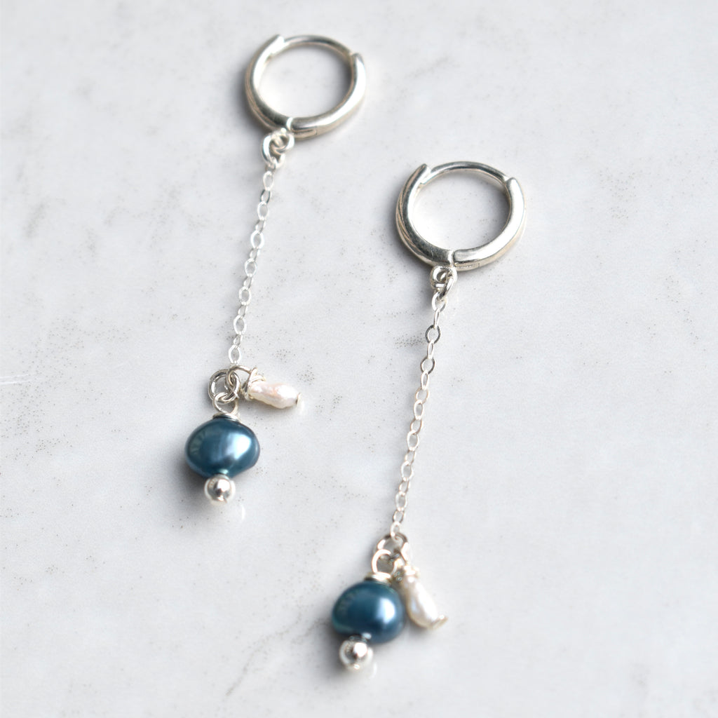 Blue Freshwater Pearl Droplet Earrings