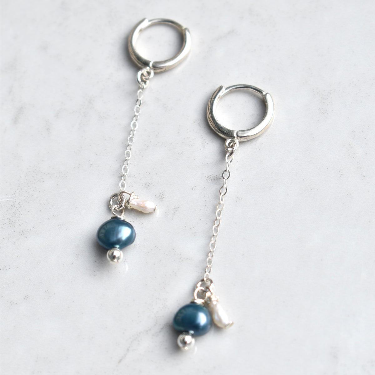 Blue Freshwater Pearl Droplet Earrings